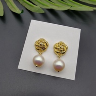 Hoa Tai Đính Ngọc Trai Mabe Nhỏ Sang Trọng Bằng Vàng Thật Thiết Kế Hoa Hình Dạng Khác A44 Phụ Kiện T