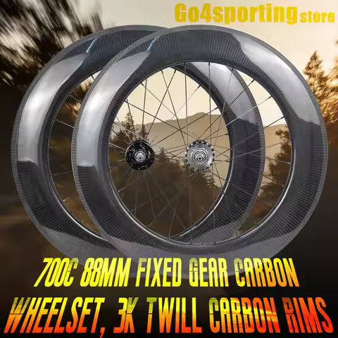 700C 88mm Fixed Gear Carbon Wheelset, 3K Twill, SA-1423 Sapim Aero Spokes, SA-T01/SA-T02 Hub Options
