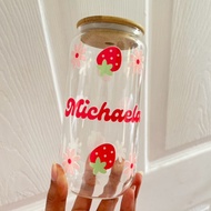 Personalized Soda glass/tumbler for gift Coquette Strawberry Flower design
