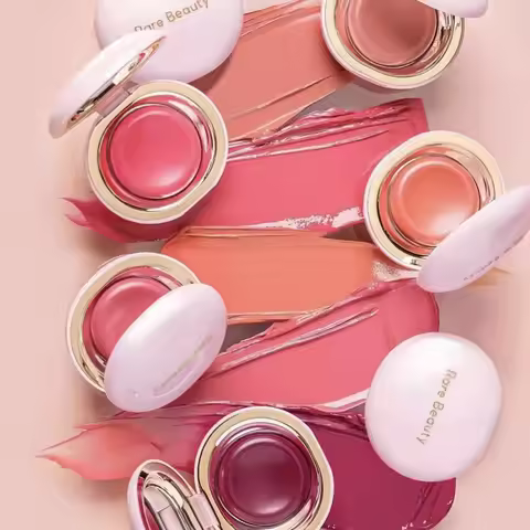 Rare Beauty Blush Brush Powder Dipped in Blush Cream Nearly Neutral/mauve Gives Lustrous and Bright 