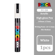 POSCA ปากกามาร์กเกอร์สีขาว3M PC-1M 5เมตรปากกาสีเพนท์กราฟิตี้ปากกาเคมีอะคริลิคกันน้ำสำหรับไม้หินหนัง