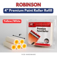 [ 1 PCS ] 4" Robinson Premium Paint Roller Refill (Yellow/White)/ Water Based & Oil Based Solvent Ba