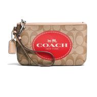 กระเป๋าคล้องมือ COACH ของแท้ มือ 1 Coated Canvas ลาย Signature มีสายคล้องมือและป้ายหนังแท้ ขนาดกลา