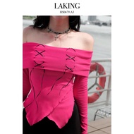 LAKING — SCARLET PINK OFF-Shoulder BLACK BOW DRESS (S679A3)