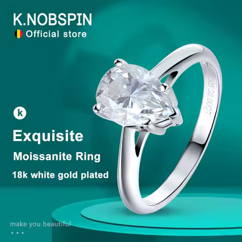 KNOBSPIN 7*10mm 2ct Pear Cut Moissanite Solitaire Rings for Women D VVS1 Lab Diamond Fine Jewelry So