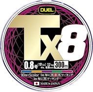 DUEL Tx8 PE Fishing Line, No. 0.6–8.0, 5-Colour Marking/Lime Green, High Strength, High Sensitivity,