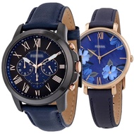 Authentic Navy Blue Men Women Leather Couple Watch FS5061 ES4673