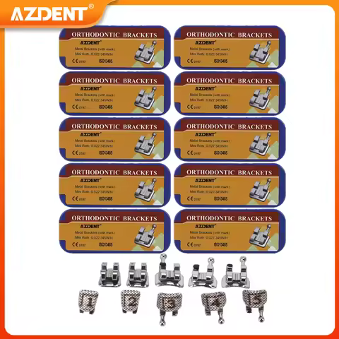 10Boxes AZDENT Dental Bracket Orthodontic Braces MIM Monoblock Split Metal Mesh Base Mini Roth/MBT 0