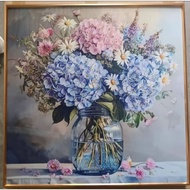 120cm x 120cm Frame Gambar Lukisan Bunga Frame Hiasan Dinding, 3D Flower Painting Wall Frame