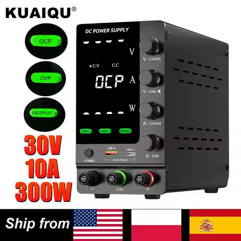 KUAIQU Upgrade 30V 10A Bench DC Power Supply With Encoder Adjustment,OCP OVP,OUTPUT Switch,USB Type-