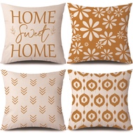 [Single Side] 1 Piece Linen Pillowcase Sarung Bantal 40x40/45x45/50x50cm Yellow Geometry Flower Arro