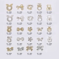 2022 New Alloy Nail Art Jewelry Metal Silver Bow Super Flash Full Diamond Garland 3D Bear Nail Art Drill