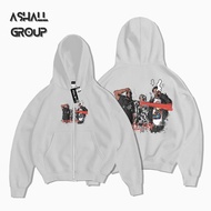 Men's Boxy Zipper Hoodie Jacket Trendy Unisex White Gangster Wana MotifWanita