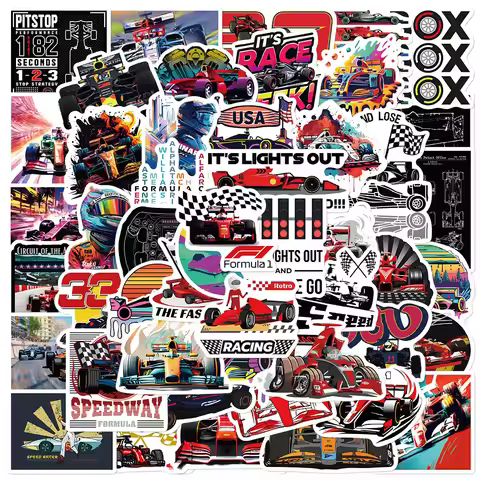 50PCS Formula 1 Car Graffiti Sticker Cool Race Car Decals For Laptop Phone Guitar Skateboard Fridge