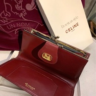 Celine Vintage Bordeaux Horse Carriage Bifold Kiss-lock Long Wallet  馬車波爾多啪扣對摺長銀包