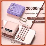 Mini Power bank 20000mAh with 4in1 DETACHABLE Cables Powerbank with LED Light