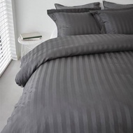 Softex satin bed sheet set (stripe) 6 feet-striped collection Black สีดำ ไม่มีผ้านวม