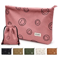 WLLWOO Makeup Bag-2pcs Smile Face Corduroy Cosmetic Bag Zipper Interior Waterproof Pencil Case Coin 