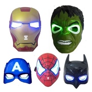 ‼️Ready stock ‼️Kids Halloween Prank Luminous LED Spiderman Hulk Batman Face Mask Cosplay Toy