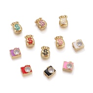 Mini Enamel Camera Zircon Charms for Bracelet Necklace Earring Copper Gold Plated Purse Dollar Jewel
