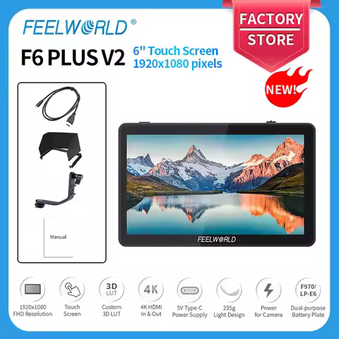 FEELWORLD F6 PLUS V2 6 Inch Camera DSLR Field Monitor 3D LUT Touch Screen IPS FHD 1920x1080 Video Fo