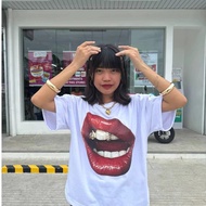 BIG MOUTH Tshirt LIPS Top Summer Women Crew Neck T-Shirt White Unisex Streetwear