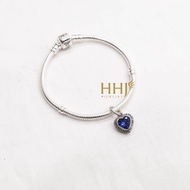 Blue stone heart charm bracelet with stone border - HHJ - S95 silver