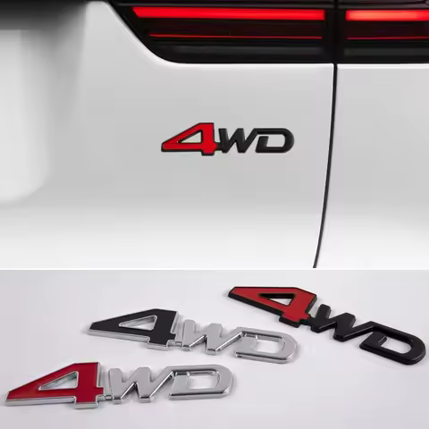 3D Chrome Black Red Metal Letters Logo 4WD Emblem Car Fender Side Rear Trunk Decal 4WD Sticker Acces
