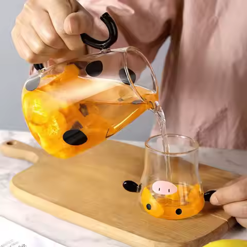Cute Milk Glass Kettle Coffee Pot Transparent Tea Warmer Jug Portable Cow Type Glass Jug Teapot for 