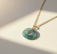 冰種藍水翡翠雙龍玉璧項鍊 18K金墜頭 | 天然翡翠A貨 | 送禮