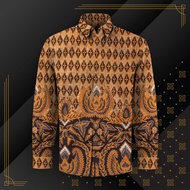 Men's Long Sleeve Batik Indonesia Traditional Dragon Pattern Ethnic Casual Shirt