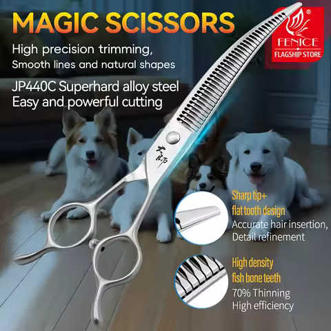 Fenice 7 Inch Pet Grooming Magic Scissors Trimming and Hairdressing Dogs Beauty Curved Chunker Shear