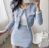 韓國藍色毛毛外套 冬天款 小香風