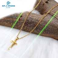 Yellow Jesus statue cross pendant necklace.