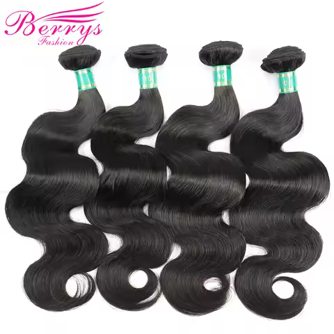 Berrys Fashion 4 Bundles Deal Peruvian Body Wave Virgin Hair Weave Nature 1B 100% Human Hair Extensi