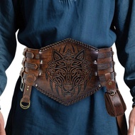 3pcs Medieval Vintage Viking Warrior Armor Belt Set, With Waist Pouch And Keychain - PU Leather Medi