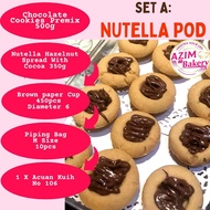 Set Raya Nutella Pod Chocolate Cookies Premix | Combo Raya Set Nutella Pod Almond Tepung Segera Bisk