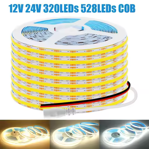 12V 24V COB LED Strip Light 320 528LEDs/M Flexible LED Tape Ribbon 3000K 4000K 6000K High Density Li