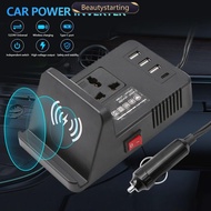 BEAUTYSTARTING 12V/24V to 220V Car Power Inverter Output with Multiple USB + Type-c Ports and Wirele