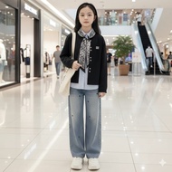 KEMEJA DV-032 PTA 3IN1 LONG CLOTHES SET FOR GIRLS IMPORTED AGE 8-13 YEARS LONG-SLEEVED SHIRT TOP SET