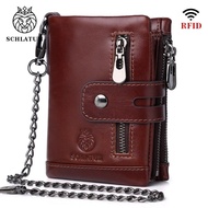 SCHLATUM Genuine Leather Men's Wallet c0in Purses RFID Credit Business  Retro Short Wallet Multifunction Zipper Wallet