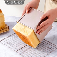 CHEFMADE 450g Square Pullman Loaf Pan with Lid, 1Lb Dough Capacity Non-Stick Toast Box for Oven Baking 5.7" x 5.7"x 5.2"(Champagne) WK9879/WK9880