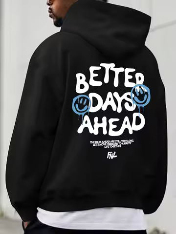 Unisex Soft Fleece Hoodie Front Back Print Better Days Ahead Drip Smiley Face Oversized Casual Stree