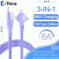 66W Super Fast Charging USB/Type C Cell Phone Cord 3-IN-1 IOS/Type C/Micro Indicator Light Charge Ca