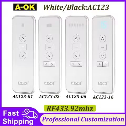 A-OK AC123 Wireless Remote Controller RF433 1/2/6/16-Channel Control Transmitter for Electric Curtai