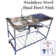Dual Sink Stainless Steel Kitchen Double Sink Drainer Dish Rack Organizer
