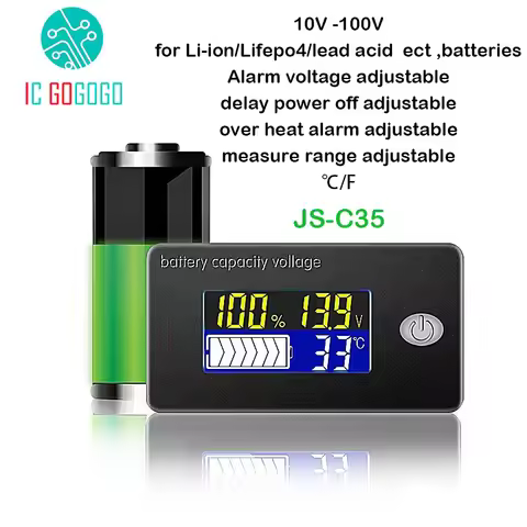 JS-C35 3S 4S 5S 7S 10S 13S Battery Capacity Indicator 12V 36V 48V 72V Display LCD Voltmeter Temperat