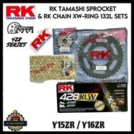 COMBO SETS RK TAMASHII 428 Y15ZR Y16ZR Carbon Steel Black Sprocket Sets Siap with rantai 132L (XW-RI
