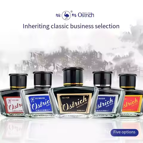 Ostrich 5-Series Fountain Pen Ink. Includes models like non-carbon 551 & carbon 555 black ink. A tru