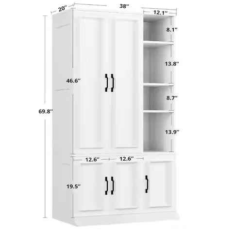 Armoire Wardrobe Closet 70" H, 5 Doors for Bedroom, White, Customized